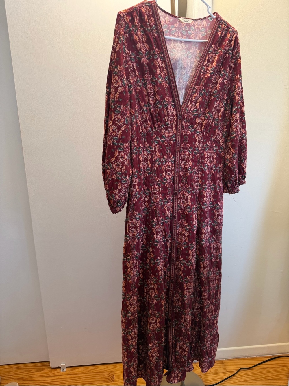 Max Studio Burgundy Floral V-Neck Maxi Dress